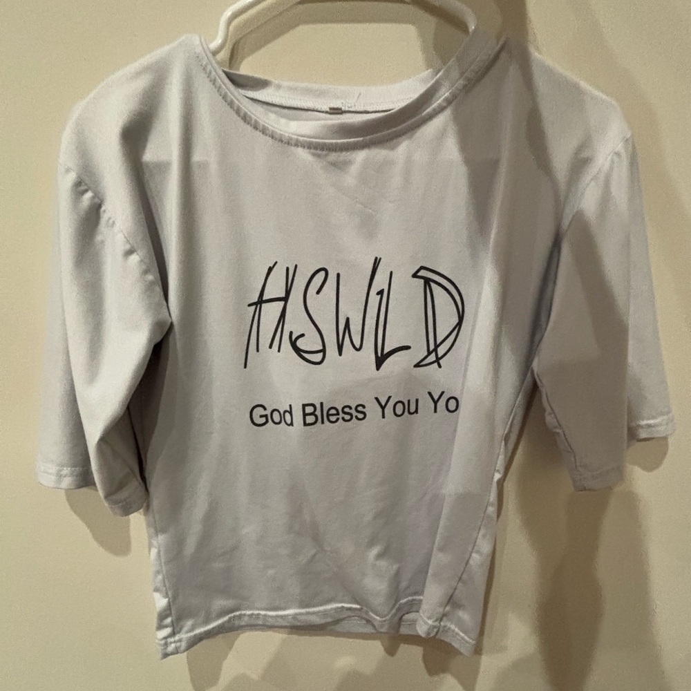 NWOT: Basic White Baggy Short Sleeve Tee With God Bless You Print